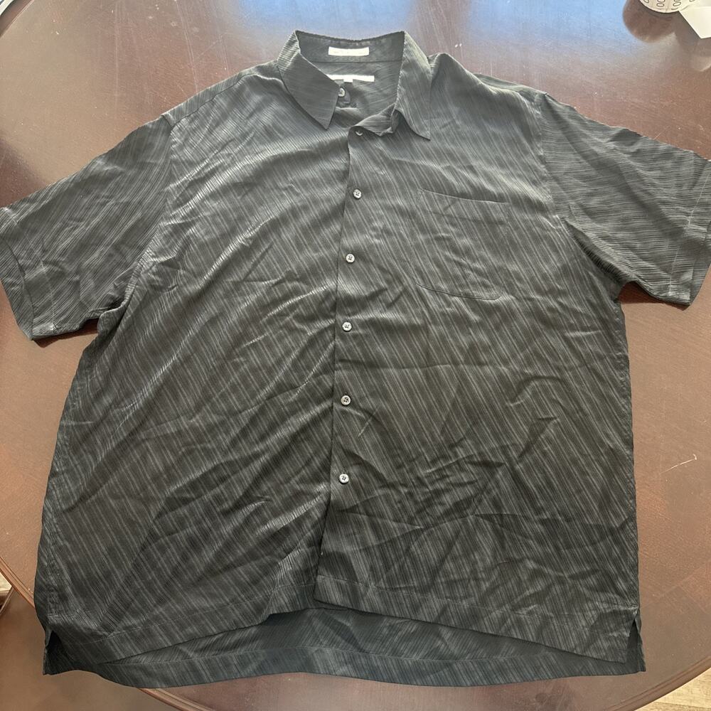 Perry Ellis 100% Silk Black Shirt 2XL 0015